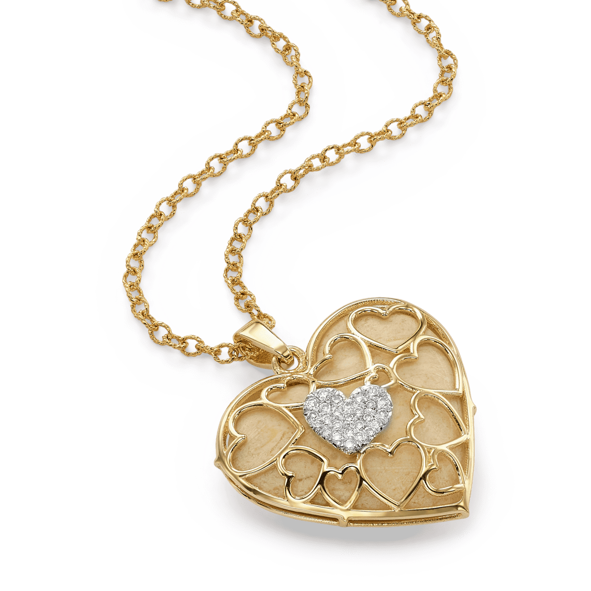 Heart shape pendant made with Temple Mount stone, gold diamonds