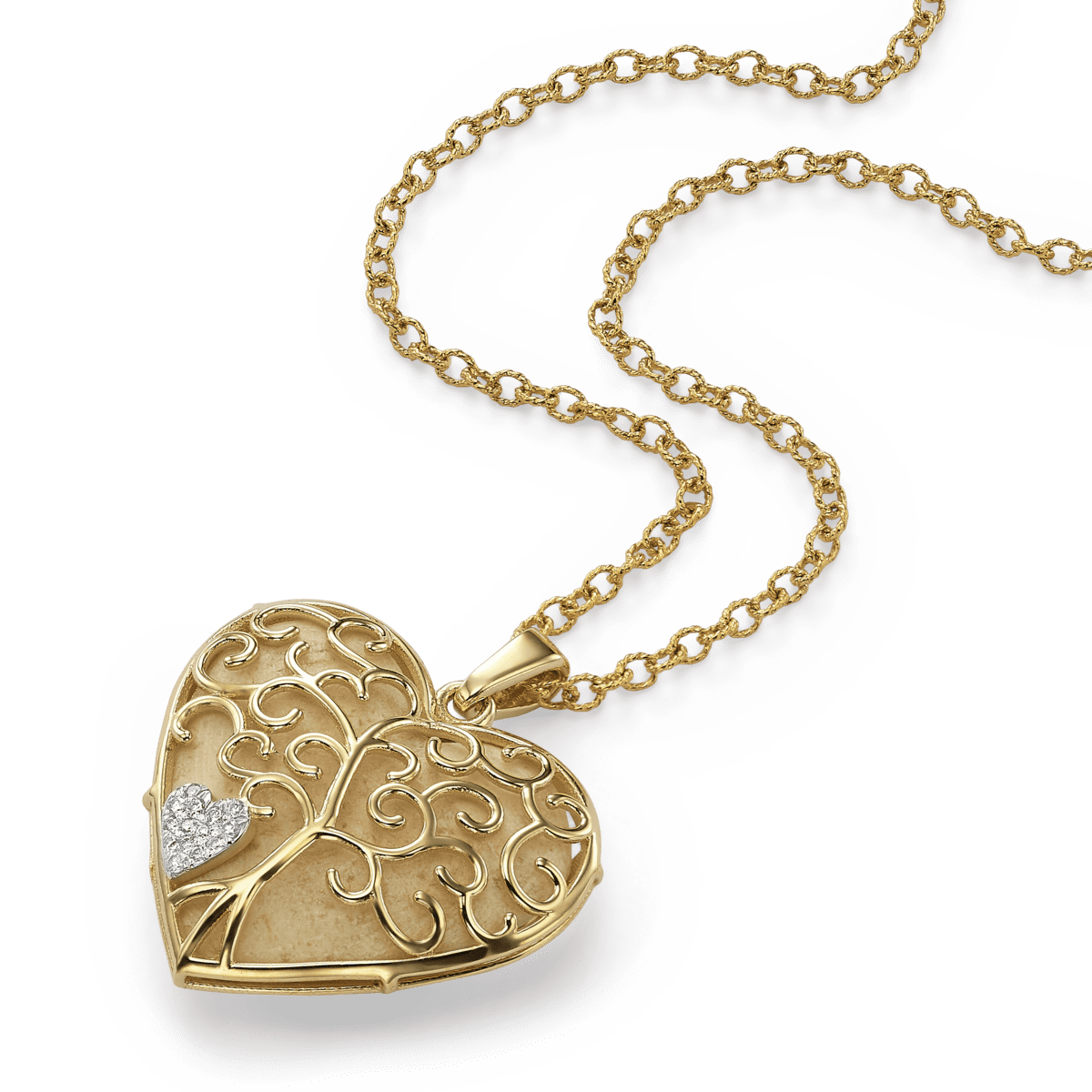 Heart pendant with Tree of life made with Temple mount stone gold and diamonds