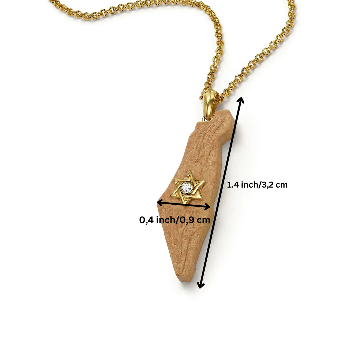 Israel Map Pendant with Star of David, Temple Mount Stone, Gold and Diamond