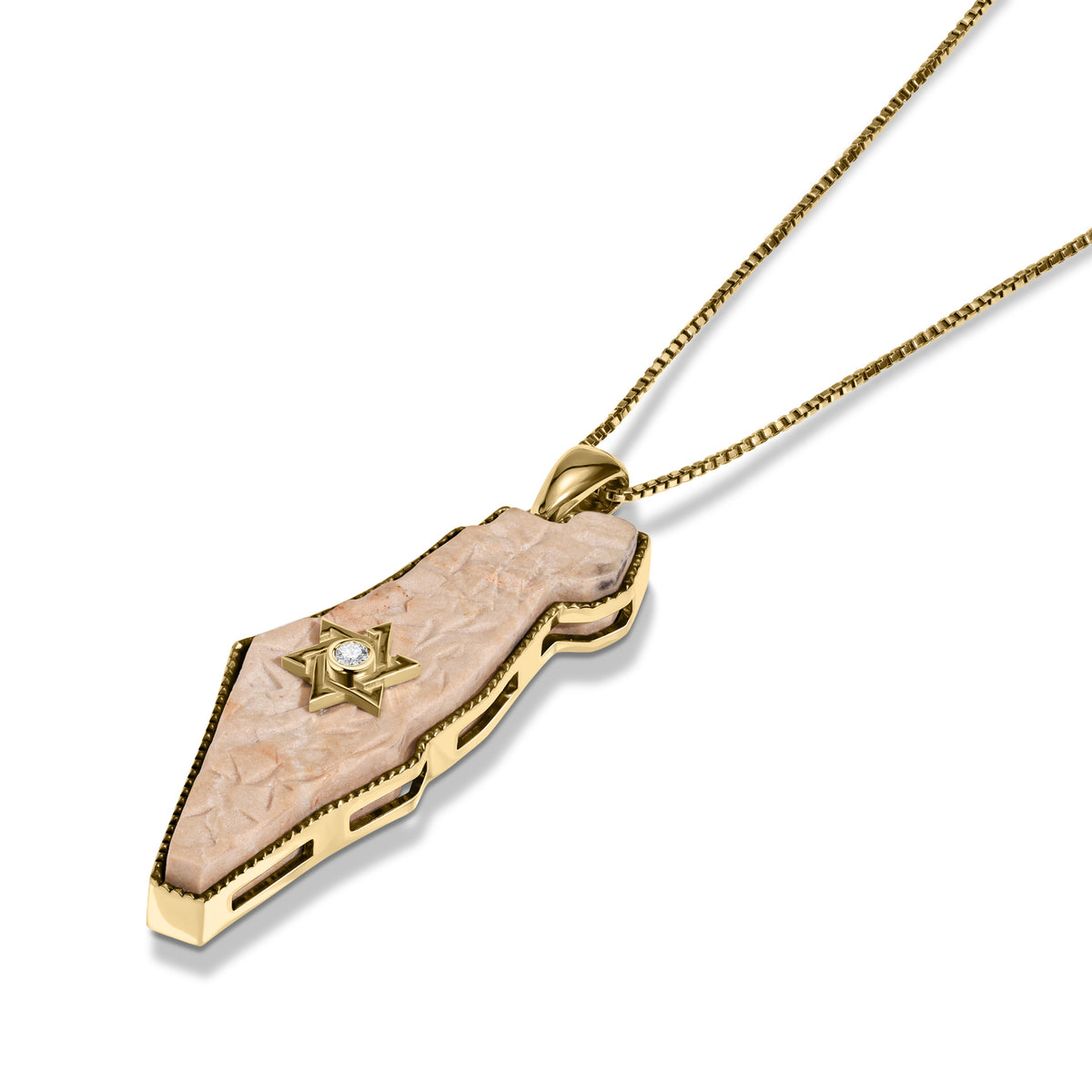 Israel Map Pendant with Star of David, Temple Mount Stone, Gold and Diamond