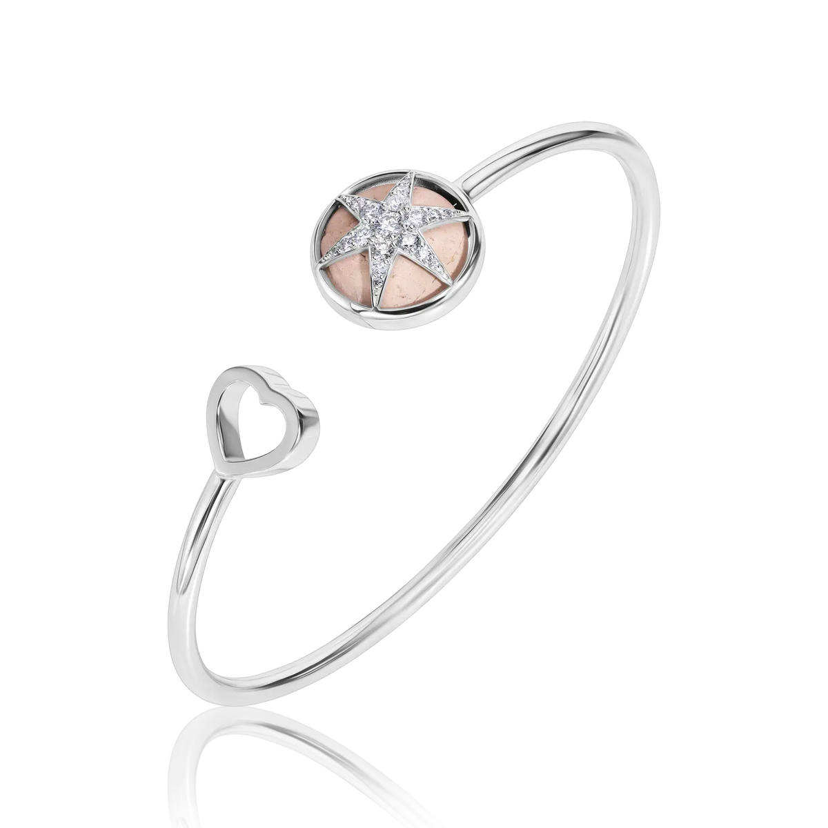 Gold Bracelet set with Round Temple Mount Stone, Heart & Diamond Star