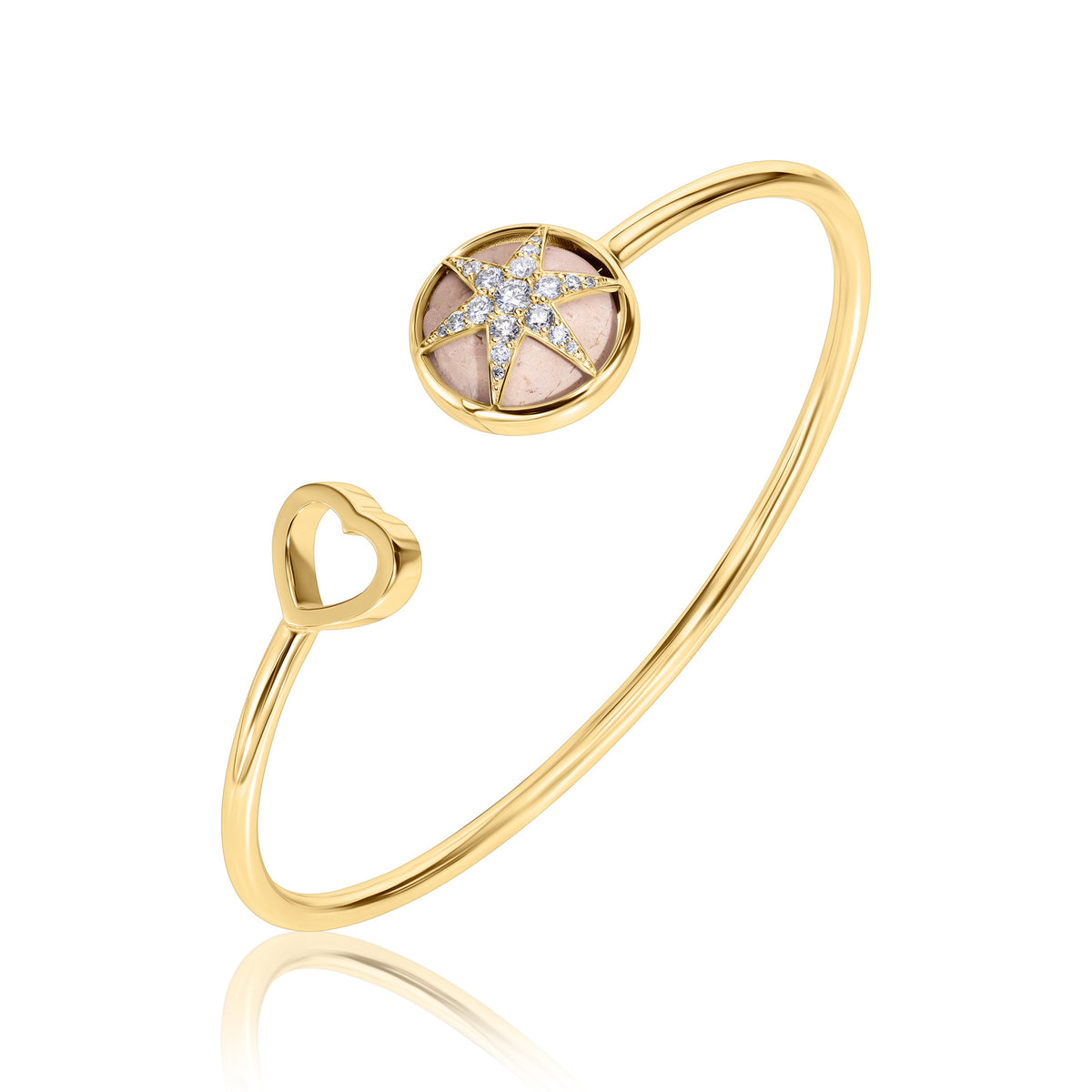 Gold Bracelet Round Temple Mount Stone, Heart & Diamond Star