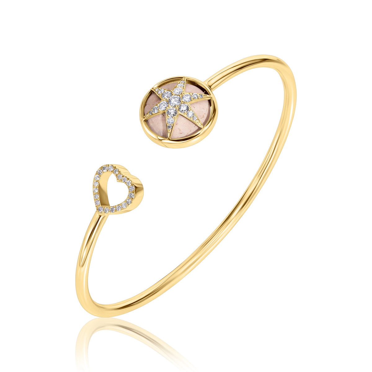 Gold Bracelet Round Temple Mount Stone, Diamond Star & Heart