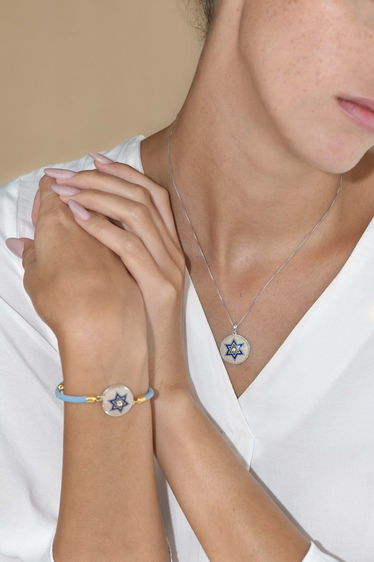 Blue Enamel Star of David Bracelet with Diamond