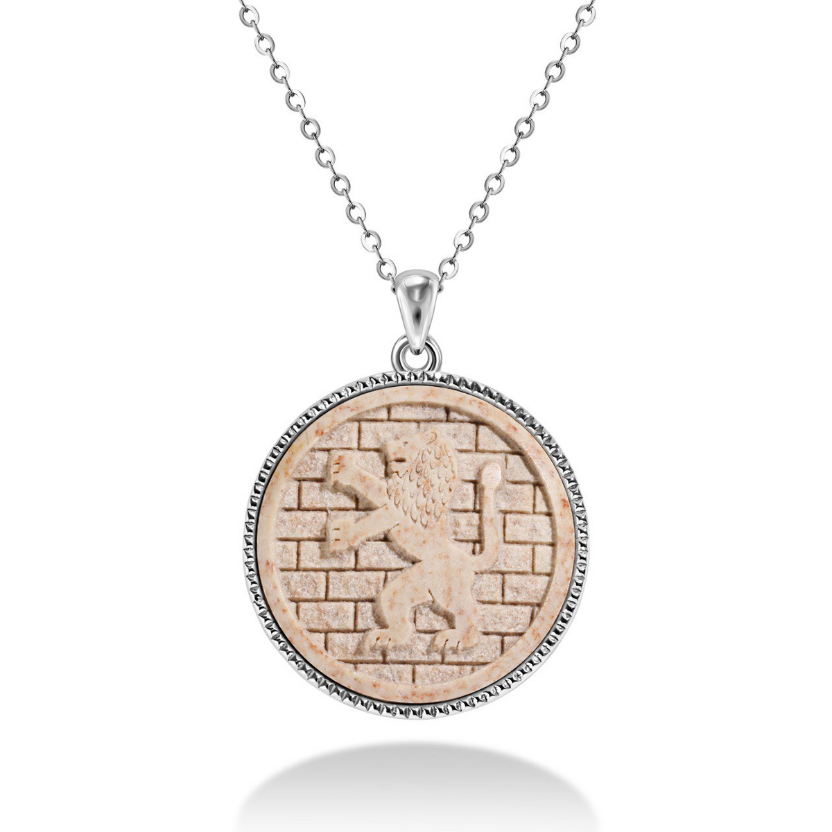 Rise Like a Lion, Round Temple Mount Stone Pendant